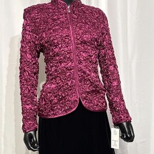 MSK Ruby Sequin Ruched Zip Jacket Size PXL Satin Stretch Evening Top NEW